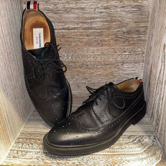 Thom Browne Pebble Leather Longwing Wingtip Oxford Brogues Rubber Sole - Picture 3 of 13